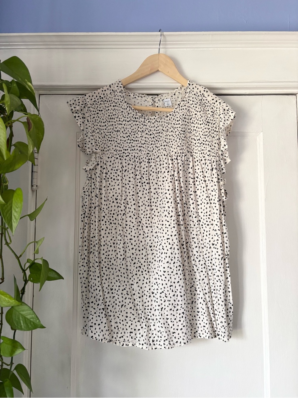 Old Navy Cream Blouse with Black Dot Print